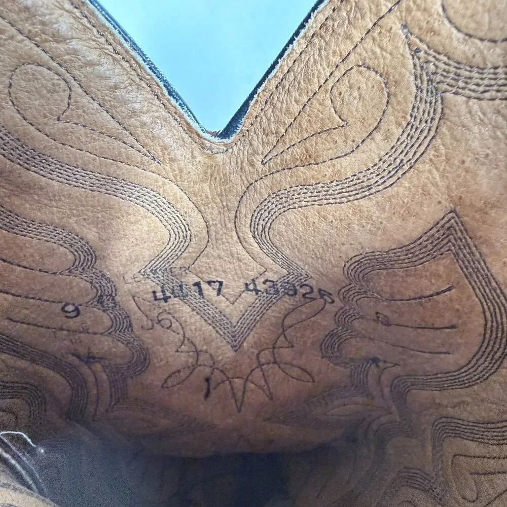 Vintage Larry Mahan Cowboy Boots Men's 9 Maroon Leather Embroidered Western